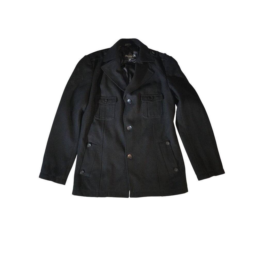 Roar Inspire Men's Black Wool Blend Y2K Jacket With Embroidery on Back & Sleeves